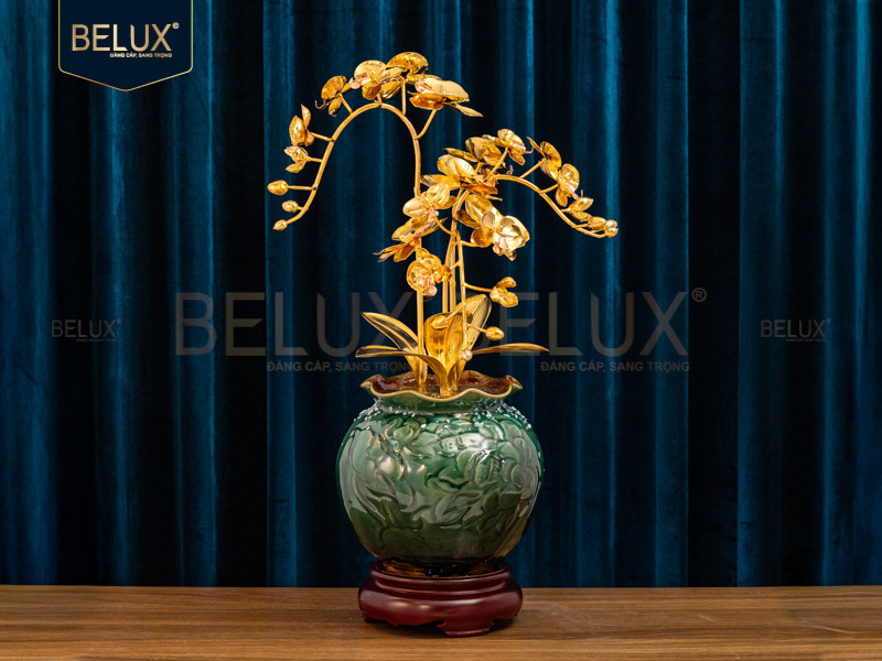 Chậu Lan Vàng Ngọc Bích 3 nhánh mạ vàng 24k&nbsp;cao 57cm